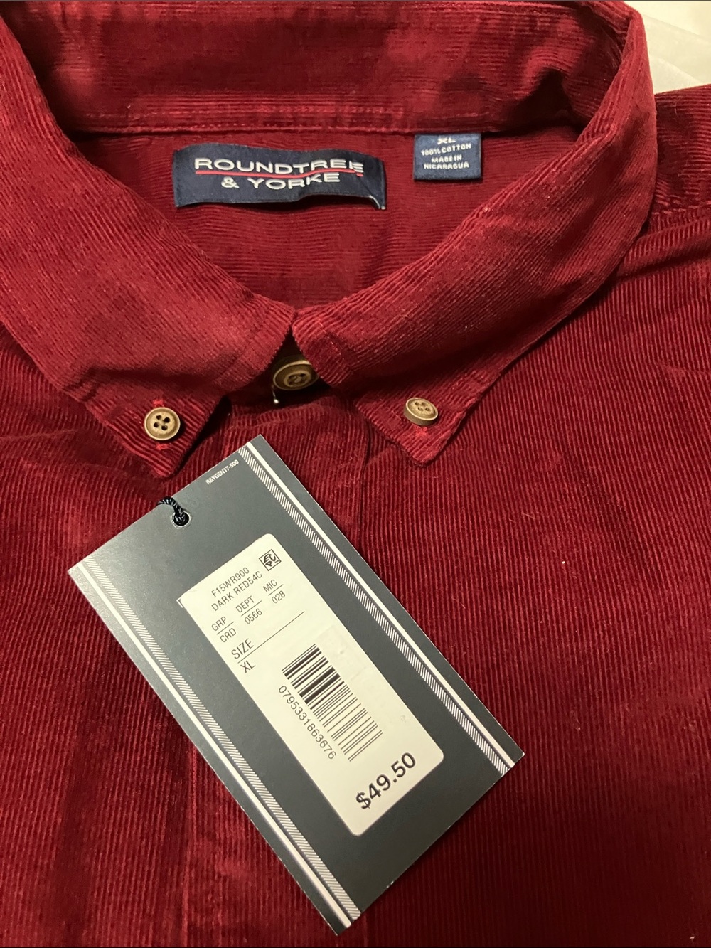 Roundtree & Yorke Men's Brick Red Corduroy Button-Down Shirt - Picture 2 of 5